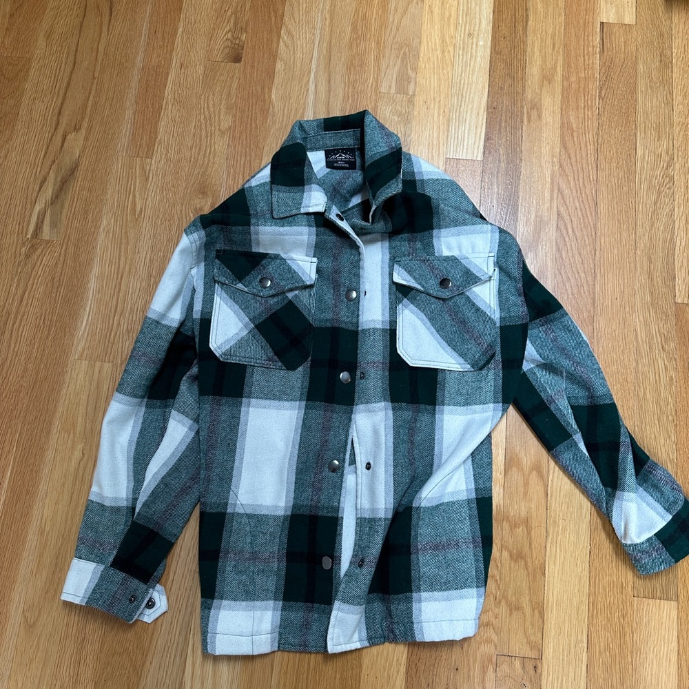Green and White Flannel Jacket